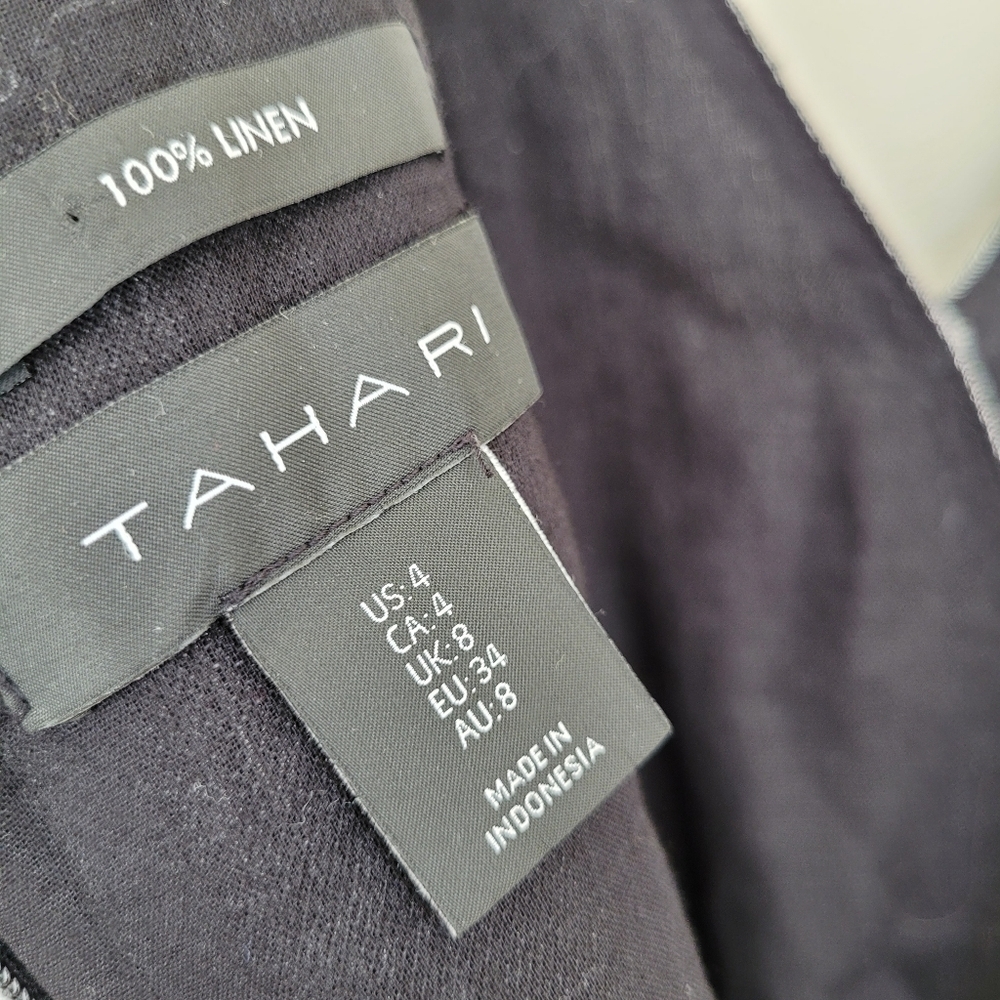 Tahari Gray Chambray Linen Sleeveless Wide Crop Leg Jumpsuit - Picture 9 of 10